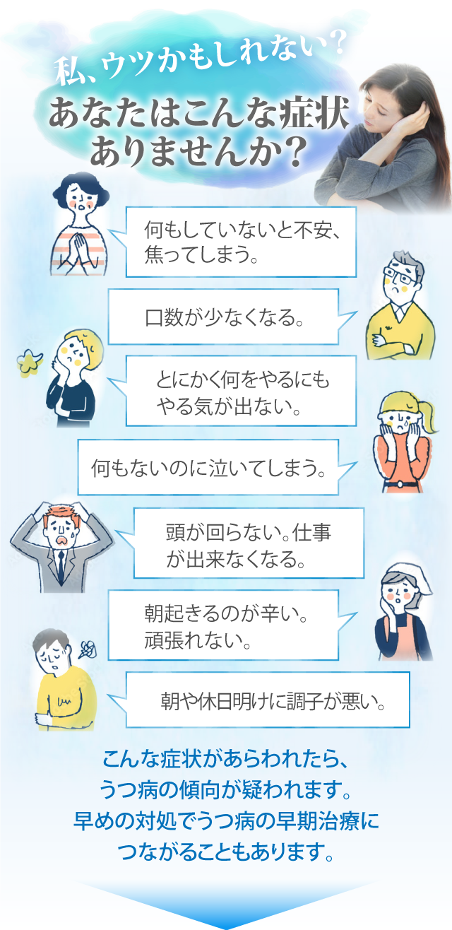 私、ウツかもしれない？あなたはこんな症状ありませんか？